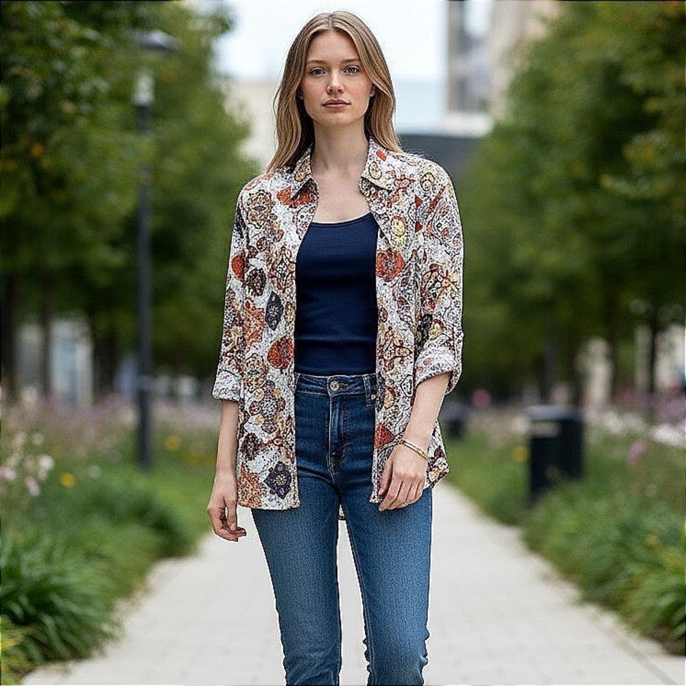 Rachel Zoe Women XS Paisley Medallion Button Down Shirt Long Sleeve Multi-Color
